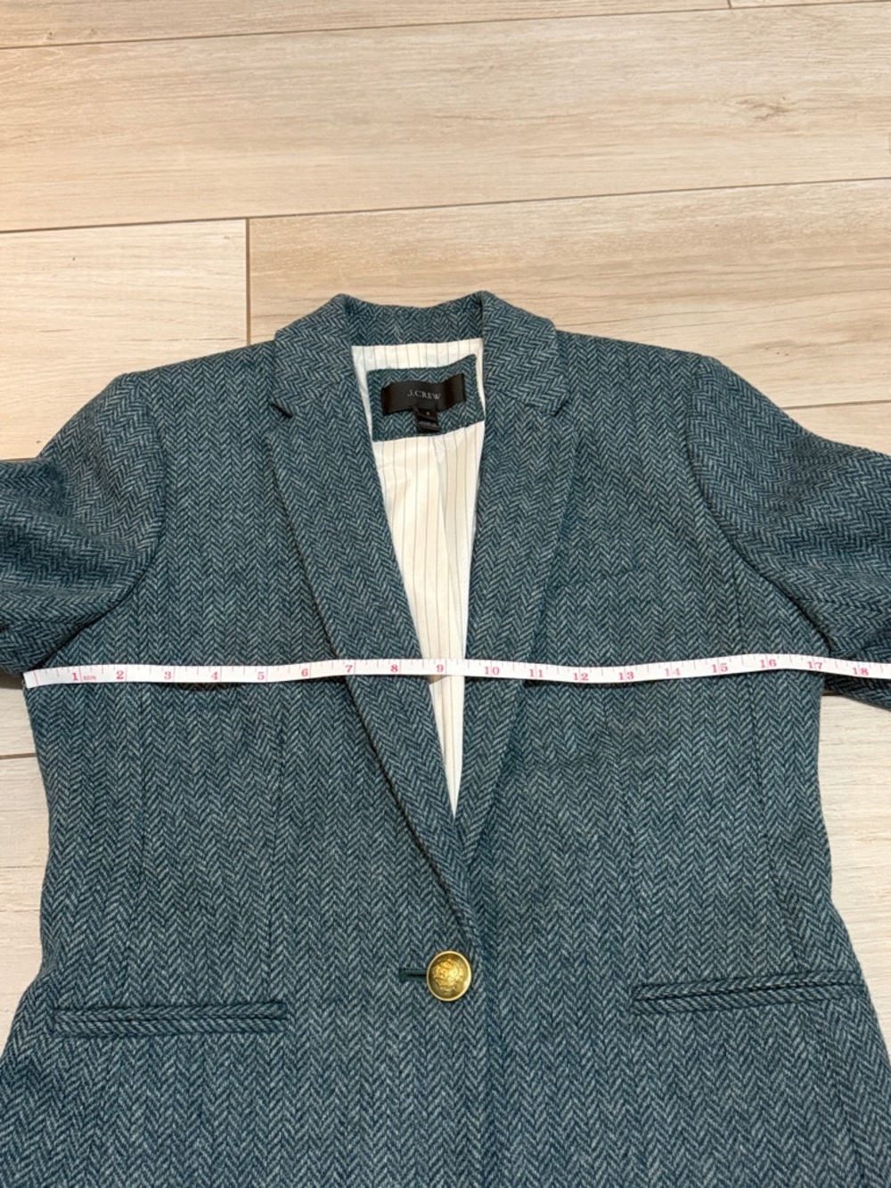 J.Crew Wool Blazer Moon England Tweed Teal Herringbone Tailored Jacket Size 2 - Picture 9 of 10